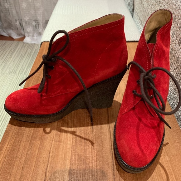 Gianna Meliani Red Suede Wedges - Picture 1 of 5